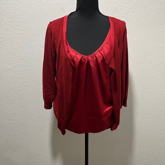 New York & Company Red 3/4 Sleeve Open Front Cardigan and Camisole Top - Picture 1 of 9
